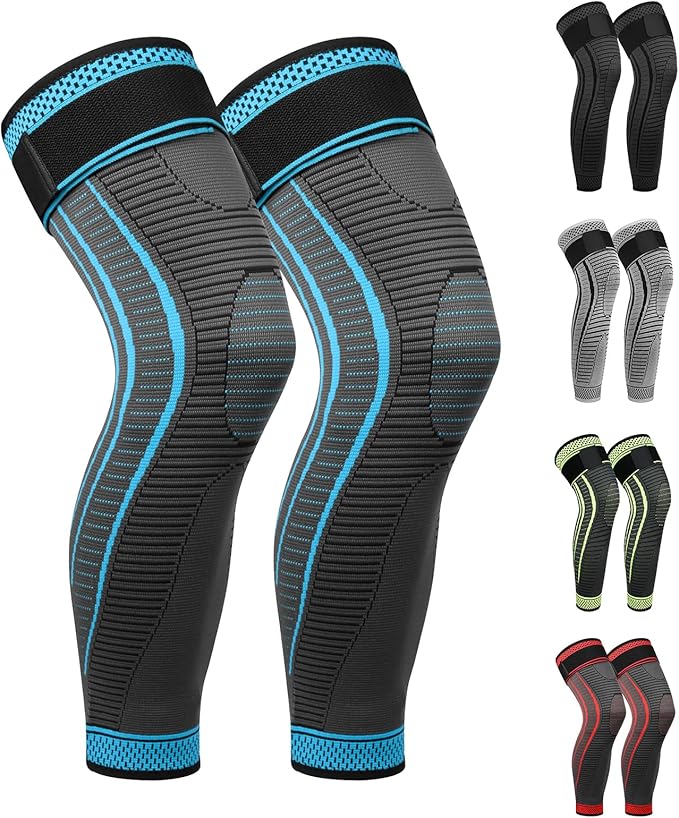 Full Leg Compression Sleeves 2 Pack Long Knee Support for Men and Women for ACJ, Meniscus Tear, Arthritis