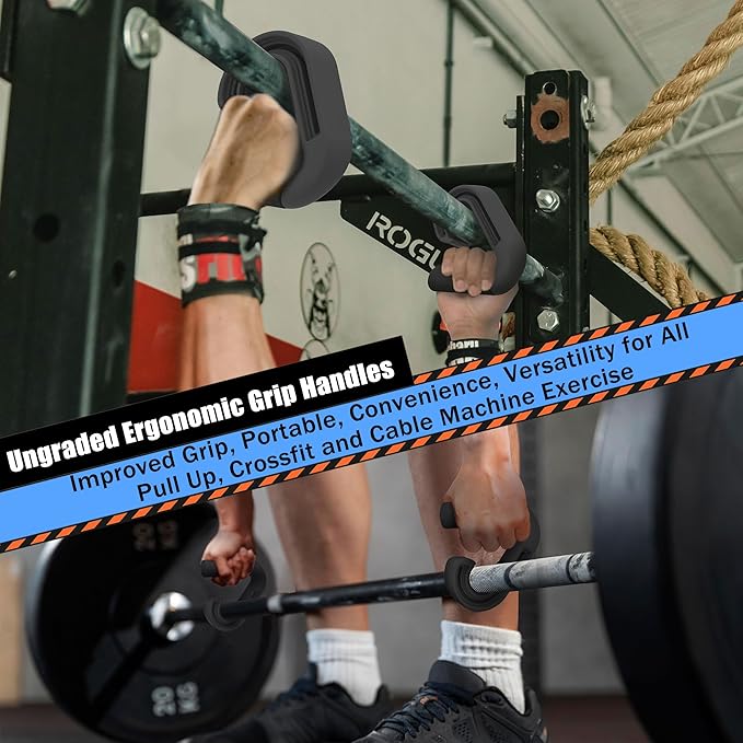 Folaps Pull Up Handles Neutral Grip: Portable Barbell Grip with 2 Detachable Straps for Cable Machine LAT Pull Down T-bar Row Deadlift Shrug
