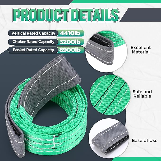 4 Pcs Lift Sling Straps Heavy Duty Web Slings Straps Polyester Nylon for Hoist Car Outdoor Using