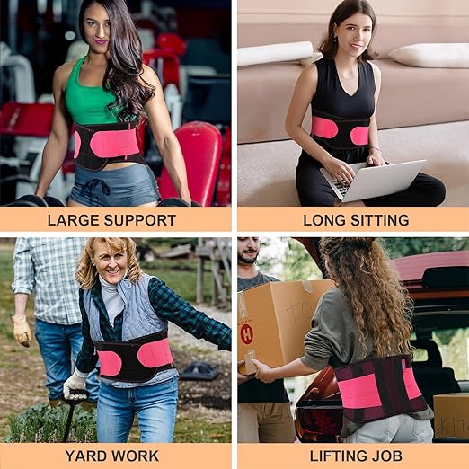 T TIMTAKBO 2.0 Version Lower Back Brace for Pain Relief, Back Brace for Lifting at Work, Back Brace for Herniated Disc and Sciatica, Back Support Belt for Women (Red,L/XL Fits 32"-39" Belly Waist)