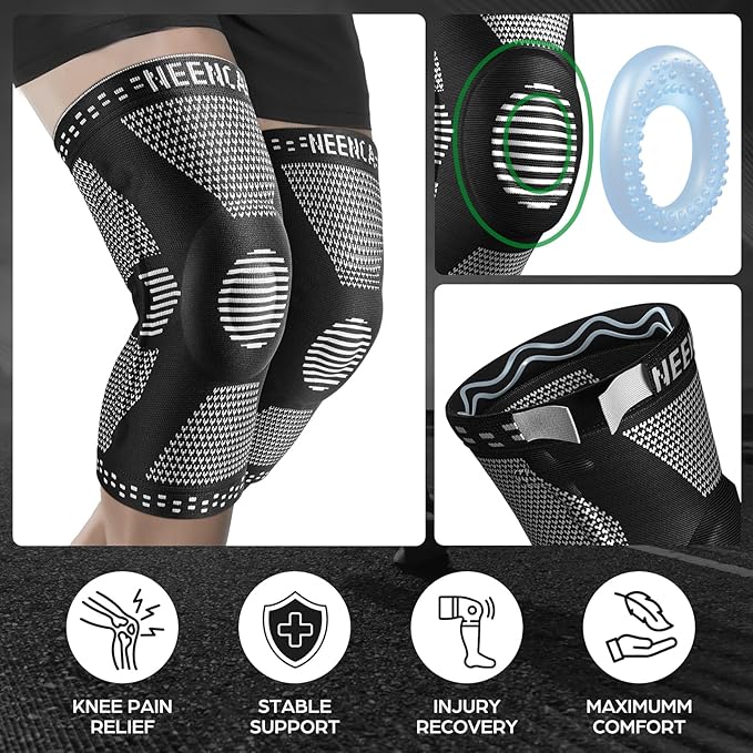 NEENCA Professional Knee Brace for Pain Relief, Medical Knee Support with Patella Pad & Side Stabilizers, Compression Knee Sleeve for Meniscus Tear, ACL, Joint Pain, Runner, Workout (Black, X-Large)