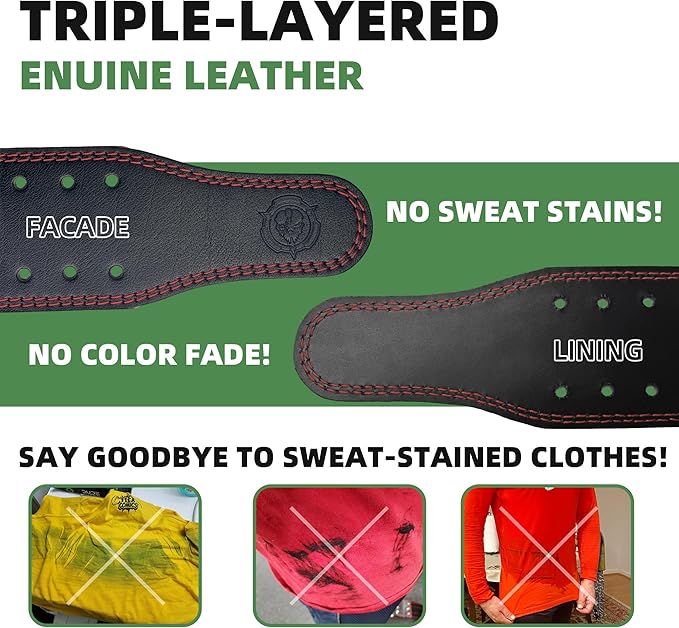 Weight lifting Belt (6mm Thick) - Genuine leather, offering back support. Double-pronged buckle, ideal for weightlifting, powerlifting, squats and deadlifts