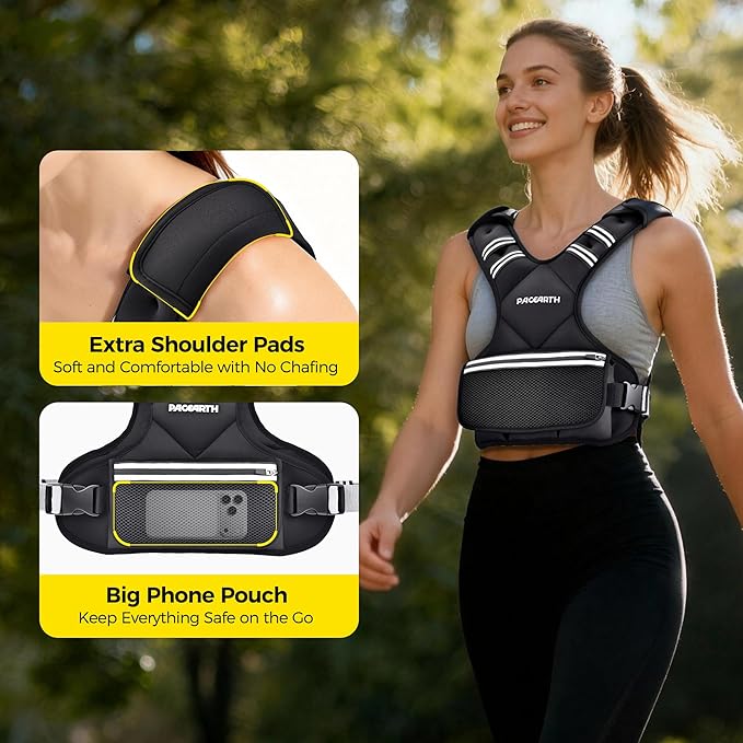 PACEARTH Adjustable Weight Vest 4-10lbs / 11-20lbs / 20-32lbs X-Shape Weighted Vest for Women and Men, Home Workout Ironsand Vest with Zipper Pouch and 6 Weight Packs, Available in Pink, Gray, Black