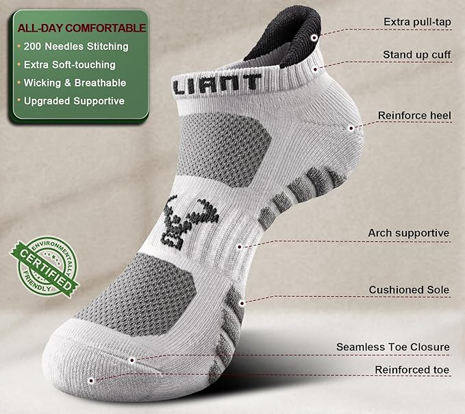 BULLIANT Men Running Socks,Active Ankle Socks No Show For Men With Cushioned Footbed Arch Support Breathable Wicking