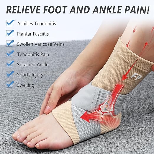 Copper Ankle Brace for Women Men 2 Pack Ankle Compression Sleeve Support for Sprained Ankle, Plantar Fasciitis Relief & Achilles Tendonitis Brace, Sports, Running, Nude, M