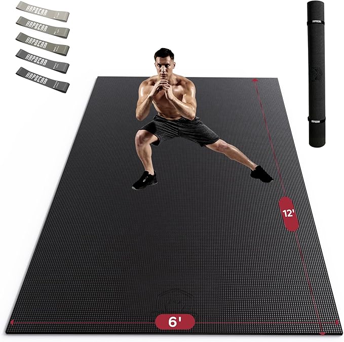 HAPBEAR Large Exercise Mat-7'x5'/6'x8'/6'x9'/6'x10'/6'x12'x8mm(1/3"),Non-Slip, Ultra Durable, Thick Workout Mat for Home Gym Flooring Cardio, Yoga for Fitness, High-Density, Shoes-Friendly