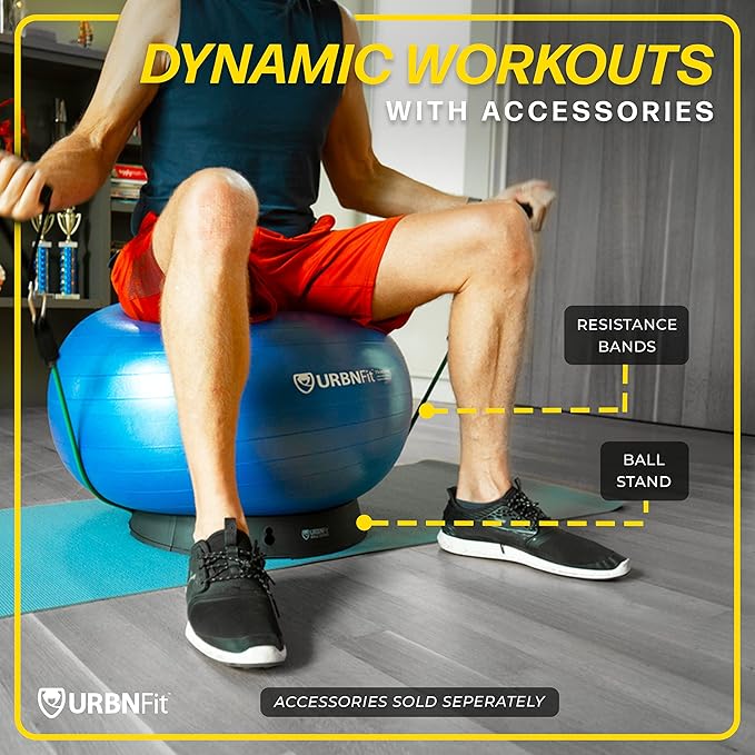 URBNFit Exercise Ball - Yoga Ball for Workout Pregnancy Stability - AntiBurst Swiss Balance Ball w/ Pump - Fitness Ball Chair for Office, Home Gym