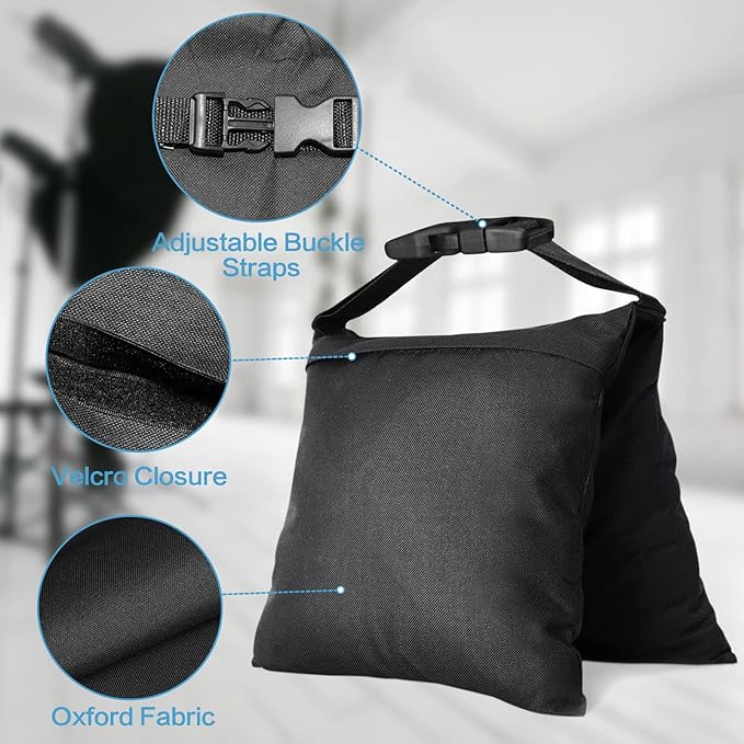 8 Packs Sandbags, Heavy Duty Sand Bags with 16 PE Bags, Sand Bags with Buckle Straps for Support Light Stand, C Stand, Light Stand with Caster, More 2/4/6/8 Packs Sandbag to Choose.