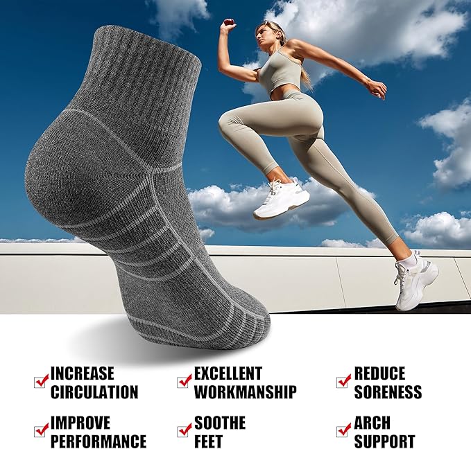 Lapulas Athletic Quarter Socks for Men Women, Cotton Mesh, Cushioned Arch Support, Non-Slip Running Ankle Design, 6 Pack