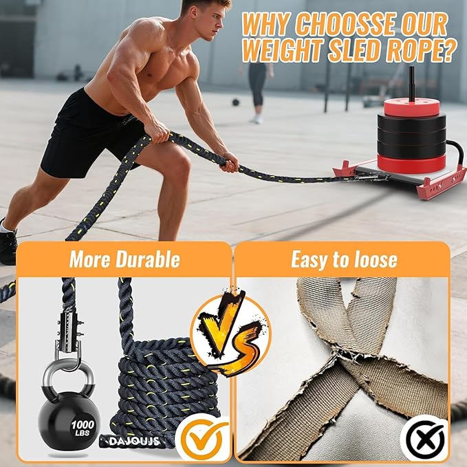 Weight Workout Sled Pulling Rope Heavy Duty Workout Sled Pull Rope for Tire Pulling, Football Training - Fitness Resistance Exercise Equipment for Men & Women
