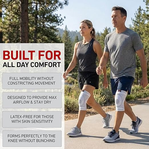 McDavid 4-Way Elastic Knee Sleeve, Compression Knee Support for Pain Relief, Soreness, All-Day Daily Activity White/Grey XL