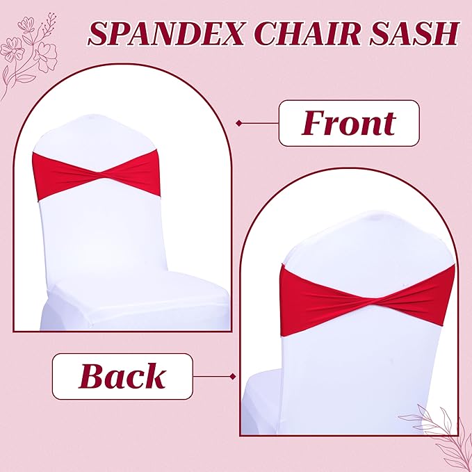 MDS Pack of 250 Spandex Chair Sashes Bows Elastic Stretch Dining Chair Bands Ties Without Slider Buckle Universal fits for Wedding Baby Shower Birthday Party Banquet Event Decoration - Red