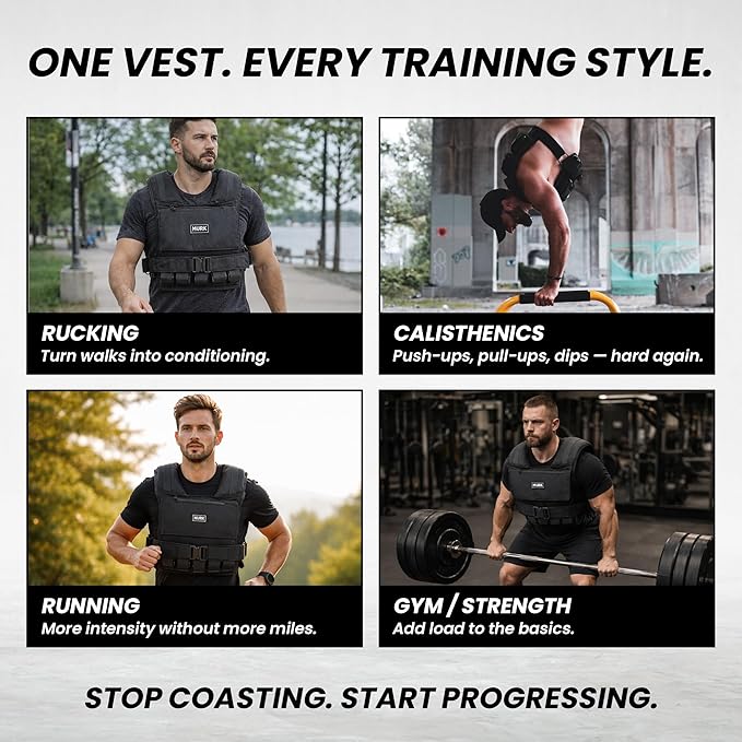 MVRK Weighted Vest for Men – Heavy Duty Rucking & Strength Training Vest with Removable Iron Weights, Adjustable 15–100lbs, No-Bounce Design for Calisthenics, HIIT & Functional Fitness