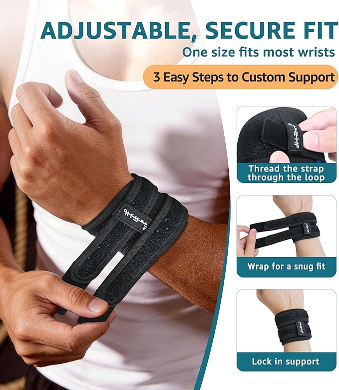 HiRui Wrist Brace for TFCC Tears, Adjustable Wristband Wrist Wraps Support for Fitness Weightlifting Tennis Tendonitis Carpal Tunnel Arthritis Pain Relief, One Size Adjustable (Black, 2 Pack)