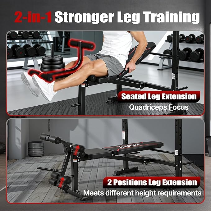 Foldable 1500LBS 8 IN 1 Olympic Weight Bench Set with Squat Rack, Leg Extension/Curl & Preacher Curl, Adjustable Bench Press Set with Safety Bar Catches for Home Gym Full Body Workout