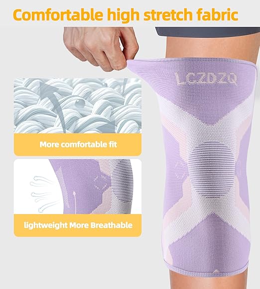 Knee Braces 2-Pack - Compression Sleeves for Men & Women, Knee Pain Relief for Arthritis, Meniscus Tear, Running, Gym, Basketball - Purple XL(Check Sizing)