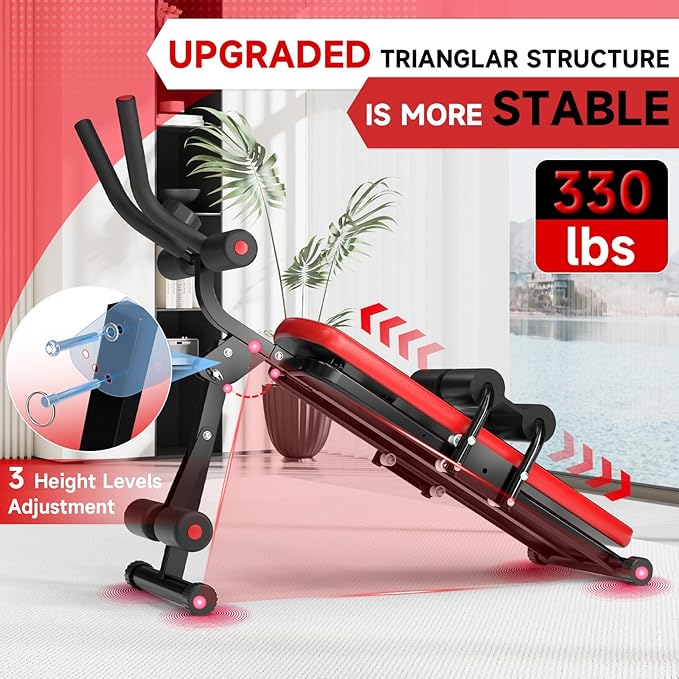 Bigzzia Ab Machine, 5-in-1 Adjustable Ab Workout Bench Core Abdomen Trainer for Stomach Workout, Crunch Machine Exercise Equipment for Home Gym - Sit UP, Push UP, Leg Press, Glider, Roman Chair, 330lbs Capacity