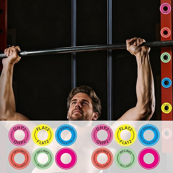 1 Inch Holes 12 Pcs Power Squat Rack Barbell Magnetic Position Markers Reminders Labels for Home & Garage Gyms - Magnets Identifier Rings for Bench Press, Overhead Press (OHP2)