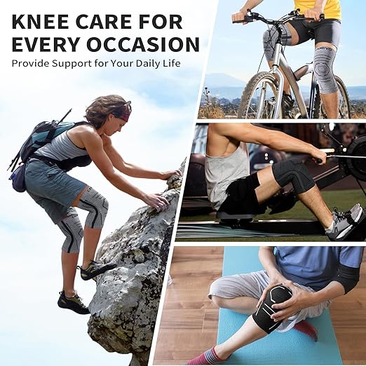CAMBIVO Knee Brace for Women and Men with Side Stabilizer 2 Pack, Lightweight Knee Compression Sleeves for Knee Pain Relief, Knee Sleeves for Running, Workout and Daily Activities (Dark Gray, Medium)