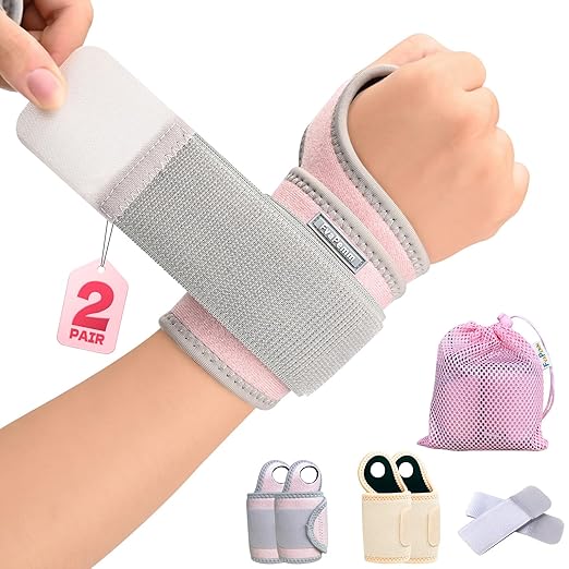 Wrist Brace for Carpal Tunnel 2 Pack Right Left Hand, Adjustable Wrist Brace for Day Night Support, Wrist Support Wraps for Women Men,Tendonitis, Arthritis, Weightlifting, Sports, Pink&Nude