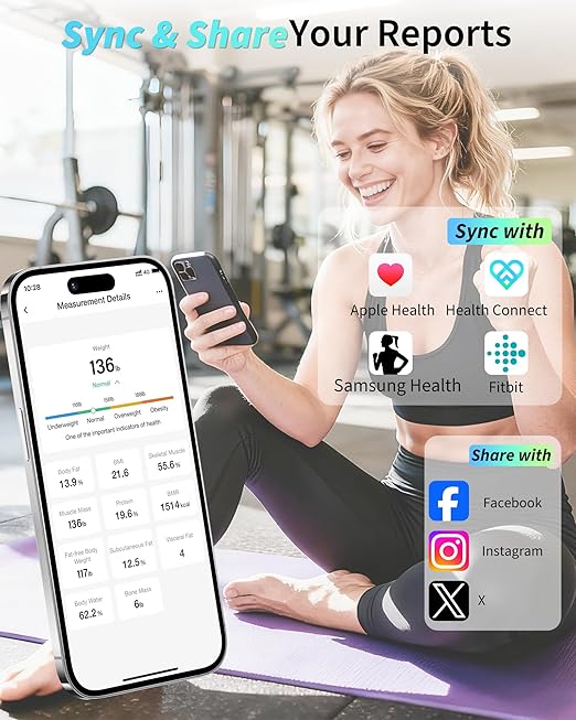 arboleaf Smart Scale for Body Weight and Fat, High-Precision Digital Bathroom Scale with 4-Electrode BIA, 7-in-1 Display for BMI Body Fat Muscle Mass, 14 Metrics in App, Trend Tracking, Max 400lb