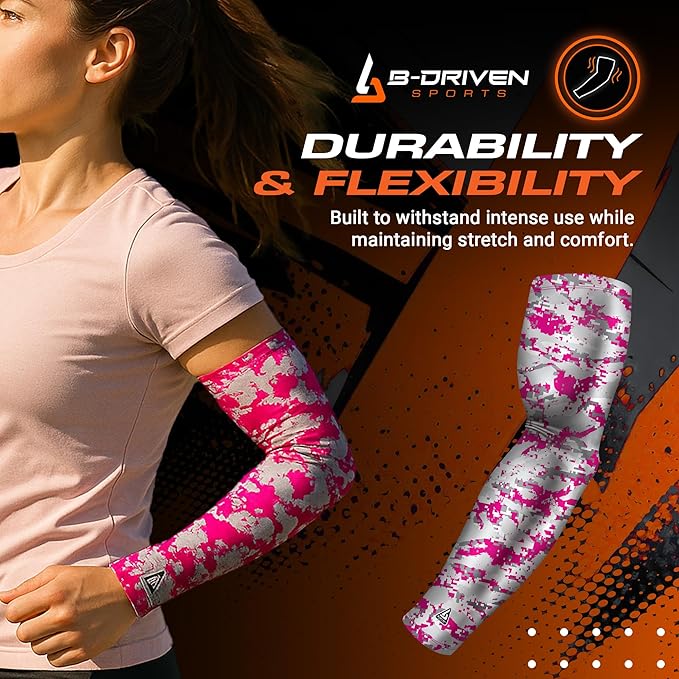B-Driven Sports Pro Fit Compression Arm Sleeve - Arm Sleeve for Men Women & Youth - Basketball, Baseball, Football - Single