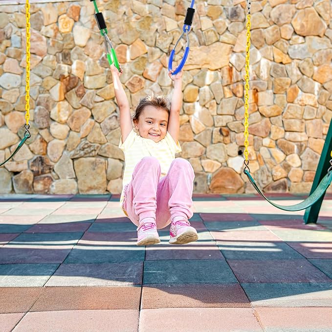PELLOR Hanging Ninja Rings, Fitness Gymnastic Rings Backyard Playground Training Equipment Play Set for Kids Adult, Ninja Warrior Obstacle Course Accessories
