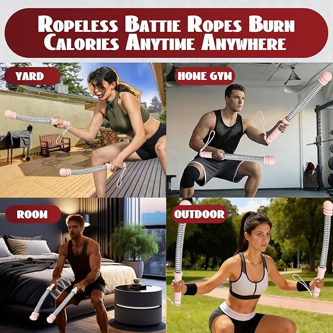 Ropeless Battle Ropes for Home Gym-PortableCordless Training Rope Fitness Equipment for Men & Women,Weighted WorkoutRopes for HIIT,Versatile Exercise Equipment for Home and Travel Exercise (Pink)