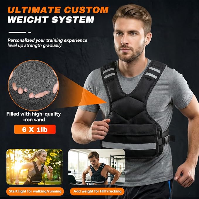 Adjustable Weighted Vest for Men and Women,4-10lb Variable Body Weight Vest for Home Workouts, Running, Rucking, HIIT & Strength Training, Removable Ironsand Weights, Reflective & Pockets