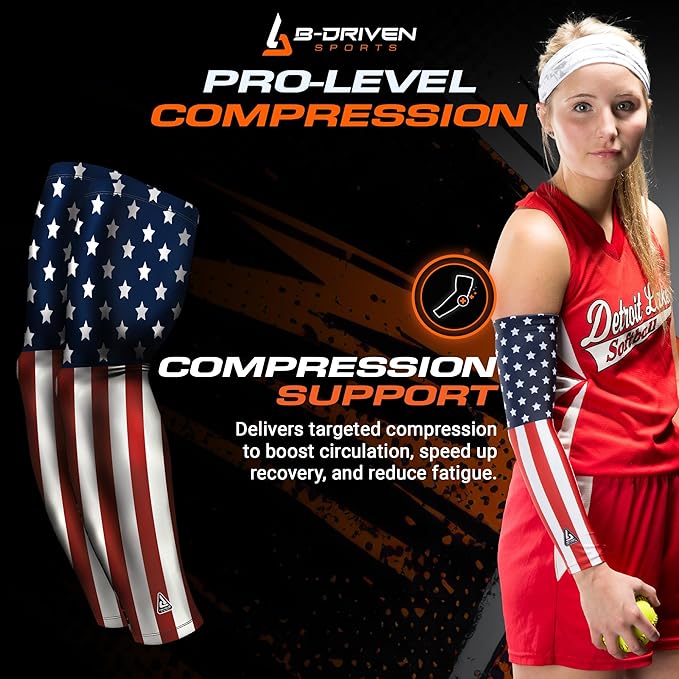 B-Driven Sports Pro Fit Compression Arm Sleeves for Men Women & Youth - Volleyball Golf Running Baseball Basketball - Pair