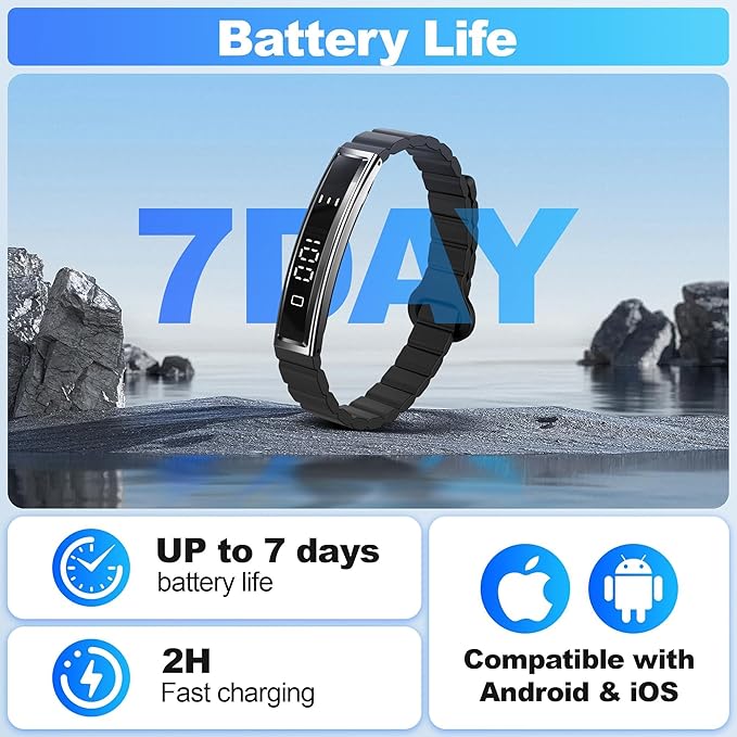 Smart Bracelet for Women, Health Activity Fitness Trackers, 24/7 Heart Rate, Blood Oxygen & Stress Monitor, 24H Sleep Tracker, Smart Wristband with Free APP 2 Bands, Black