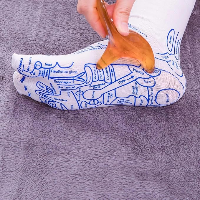 Acupressure Reflexology Socks with Trigger Point Massage Tool,Reflexology Socks Set,Foot Relief and Acupressure Reflexology Foot Massage Socks, White