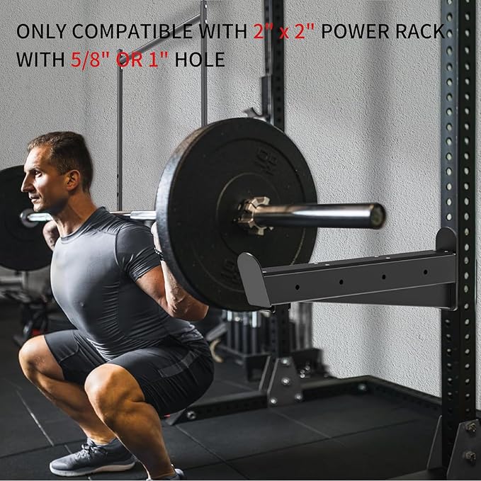 Kipika Safety Spotter Arms for 2" x 2" Power Racks with 5/8" or 1" Holes - Heavy Duty Barbell Safety Catches with Rubber Pad - Adjustable and Easy to Install - Set of 2