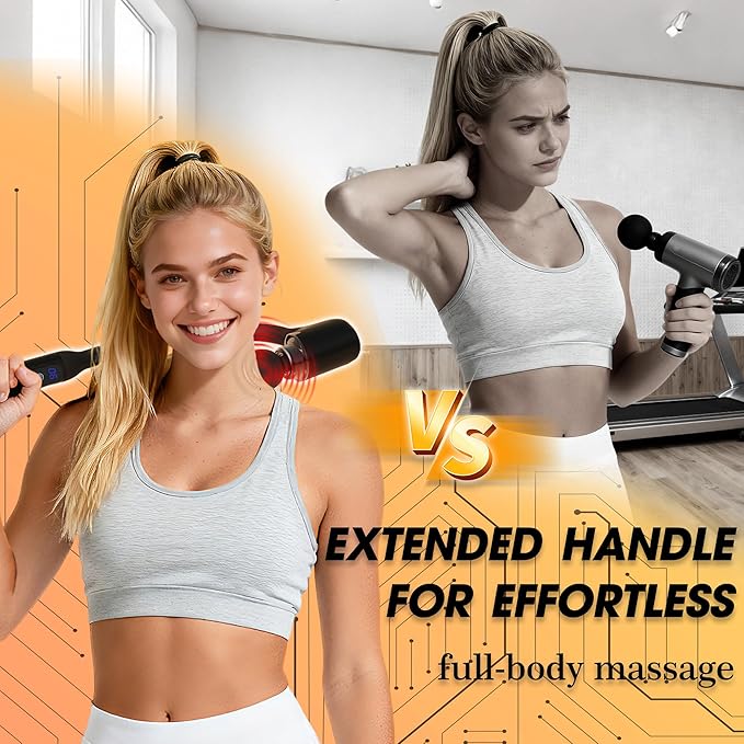 UFFAE Massage Gun with Upgraded Extension Handle, Back Massager for Pain Relief, Massage Gun Deep Tissue with 4 Massage Heads, Handheld Massager for Neck Shoulders Waist Arm Legs, Black