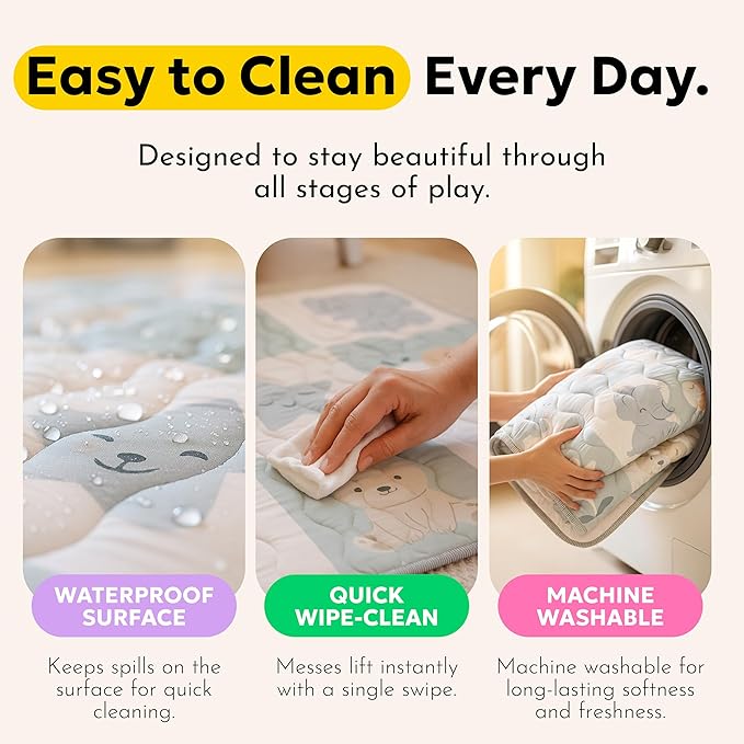 MioTetto Baby Mat for Floor, 50" x 50" Playpen Mat, Thick Soft Foam Padding Baby Play Mat, Portable Quilted playmat - Washable Baby Floor Play mat, Non-Slip Play Mat for Babies & Toddlers