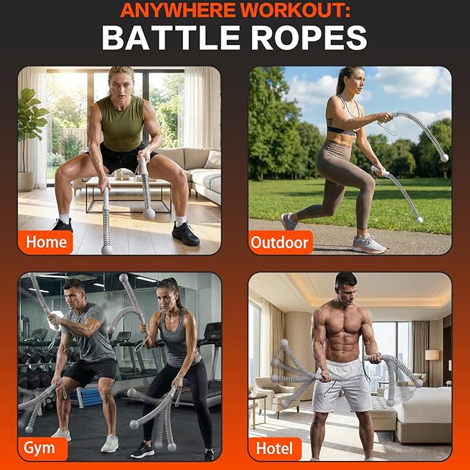 Ropeless Battle Ropes for Home Gym, Portable Cordless Weighted Battle Ropes with Storage Bag, High Calorie Burn for Men & Women, Fitness Equipment for HIIT & Low-Impact Aerobic Training