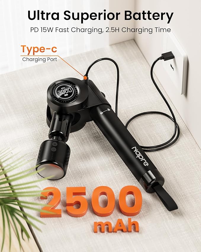 NAPRE Massage Gun with Heat and Cold,Deep Tissue Percussion Back Massager for Muscle/Neck/Body Pain Relief with Long Extension Handle,32-Speeds,Foldable with 5 Adjustable Angles,Mothers Day Gifts