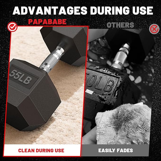 PAPABABE HEX Dumbbell Set 2.5-125lb, Rubber Encased Home Gym Dumbbells, Exercise & Fitness Weights Dumbbells for Women & Men, Hand Weight for Strength Training