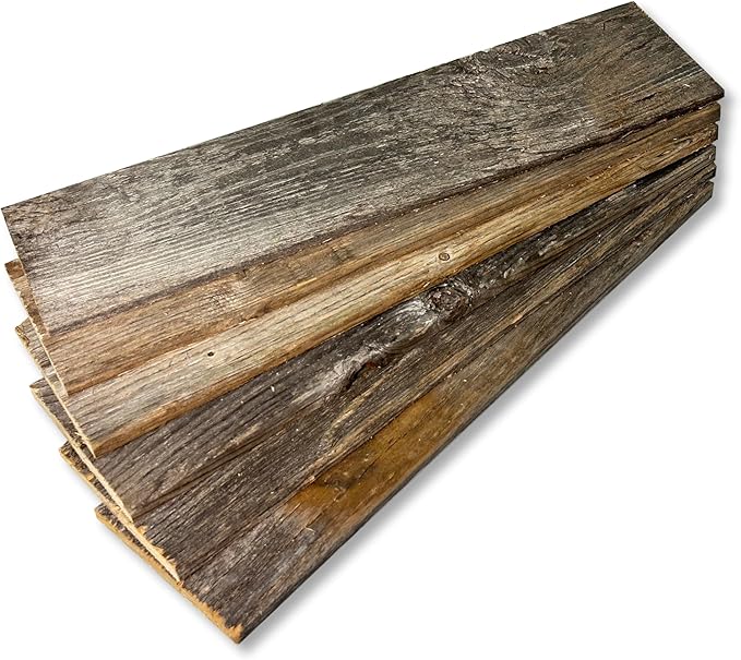 Rustic Revival | Handmade Reclaimed Barnwood Craft Bundle | Unfinished Authentic Weathered Wood Planks for DIY, Home and School Projects (12" x 3.5" x .25") 6 Pack