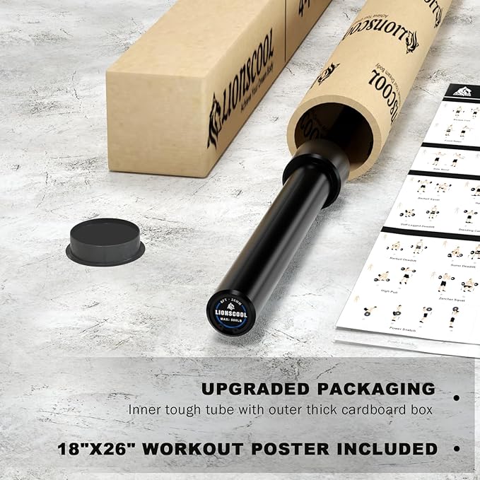 LIONSCOOL Premium 4ft/4.9ft/6ft Barbell for Strength Training and Olympic Weightlifting, 2 Inch Bar for Squats, Curls, Deadlifts, Presses, Hip Thrusts, 350lbs/500lbs/700lbs Weight Capacity