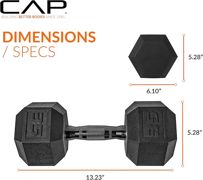 CAP Barbell Coated Hex Dumbbell Weight - Single | 10-120 lbs | Multiple Options