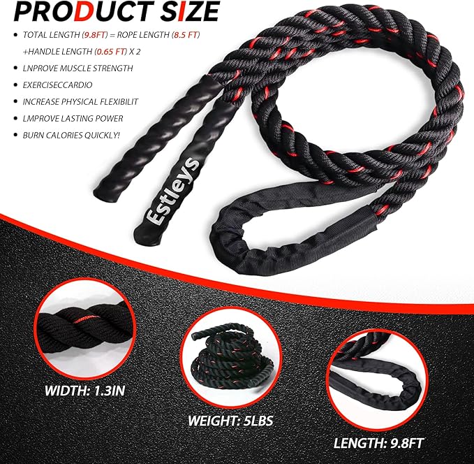 5lb Weighted Jump Rope for Men and Women, Adult Heavy Skipping Rope, Heavy Jump Ropes for Home Workout, Weight Loss, Shaping Body, Total Body Workout Equipment (Black Grey)