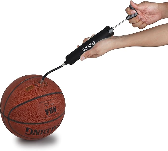 SKOLOO 10" Portable Hand Air Ball Pump Inflator Kit with Needle, Nozzle, Extension Hose for Soccer Basketball Football Volleyball Water Polo Rugby Exercise Sports Ball Balloon Swim Inflatables