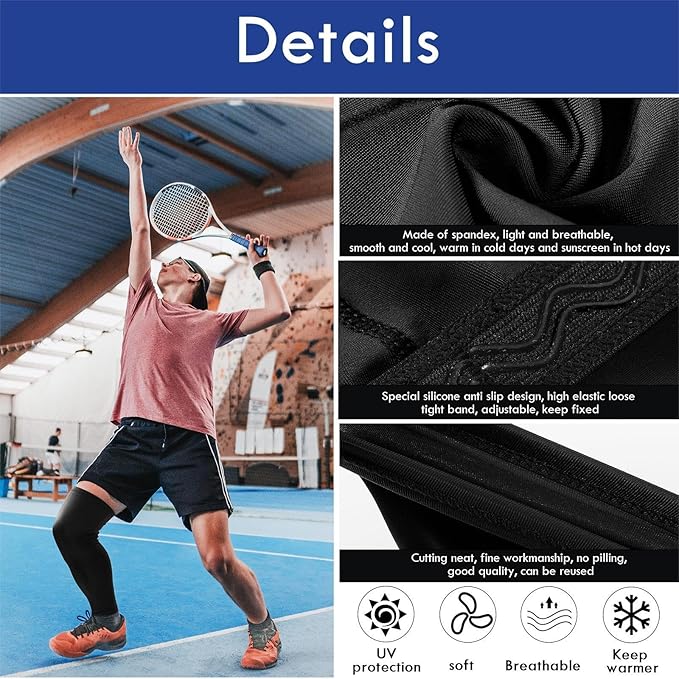 Skylety Leg Sleeves Compression Long Knee Sleeve UV Protect for Men Women Sport Basketball Football