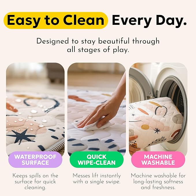 Miotetto Baby Mat for Floor, 50" x 50" Playpen Mat, Thick Soft Foam Padding Baby Play Mat, Portable Quilted playmat -Washable Baby Floor Play mat, Non-Slip Play Mat for Babies & Toddlers