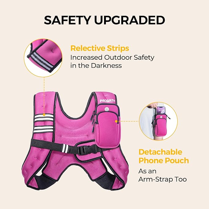 PACEARTH Weighted Vest,6lb/8lb/10lb/12lb/16lb/20lb/25lb/30lb Weight Vest with Reflective Stripe, Body Weight Vests for Women, Men, Weight Loss Workout, Strength Training, Running, Walking, Jogging