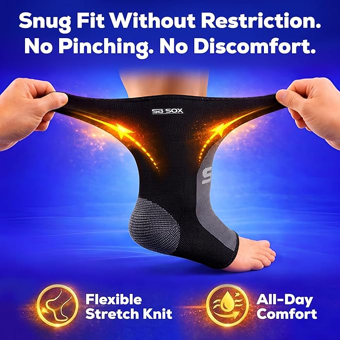 SB SOX Ankle Compression Sleeve for Men and Women (1 Pair) - Ankle Brace Support Stabilizer for Sprained Ankle, Achilles Tendonitis, Sports