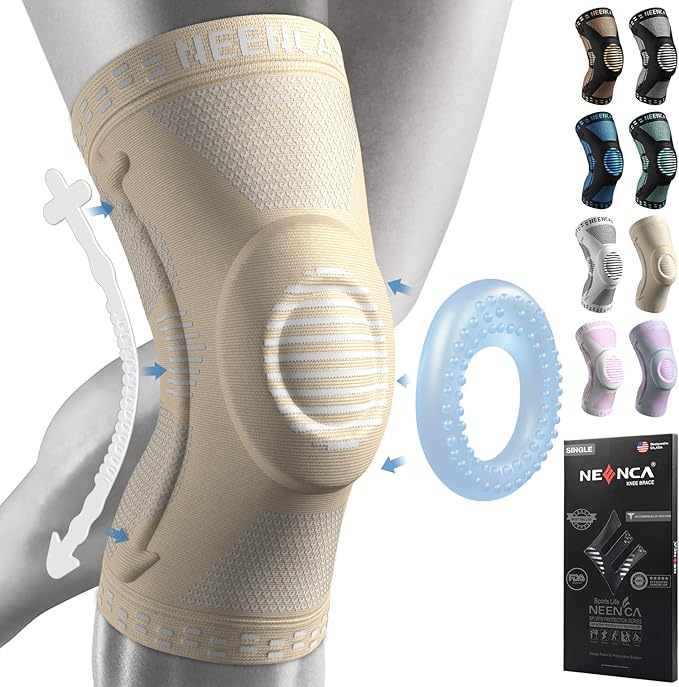 NEENCA Professional Knee Brace for Pain Relief, Medical Knee Support with Patella Pad & Side Stabilizers, Compression Knee Sleeve for Meniscus Tear, ACL, Joint Pain, Runner, Workout (Beige, Small)