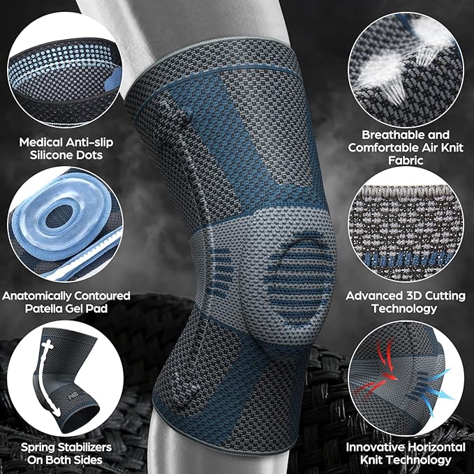 NEENCA Professional Knee Brace for Pain Relief, Medical Knee Compression Sleeve, Knee Support with Horizontal Knit Tech for Meniscus Tear, ACL, Arthritis, Joint Pain, Runner, Workout