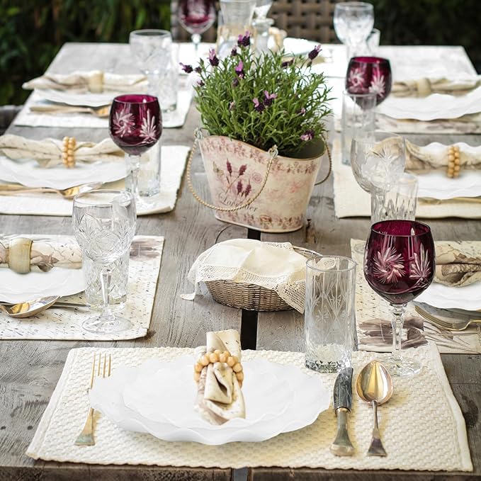 LIYH 50 Pcs White Scalloped Plastic Plates Reusable - Unbreakable Plastic Plates for Weddings Party Outdoor Picnics Dishwasher Safe BPA Free Easter (25Guests)